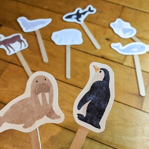 Polar Animal Puppets, Craft Stick Printable Puppets, Kids Winter Pretend Play, Arctic Activity image 5