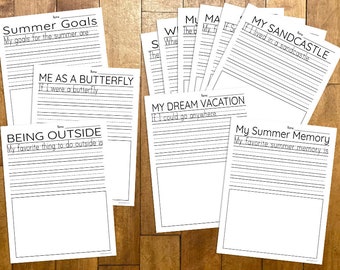 Summer Writing Prompt Bundle, 15 Printable Writing Activities, Elementary Writing Lessons, Homeschool Learning, Summer English Resources