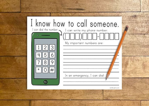 Phone Number Printable Activity Sheet, Using the Phone Download, Kids Life Skills, Kindergarten Education, Homeschool