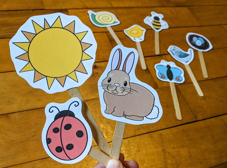 Spring Puppets, Craft Stick Printable Puppets, Kids Pretend Play, Busy ...