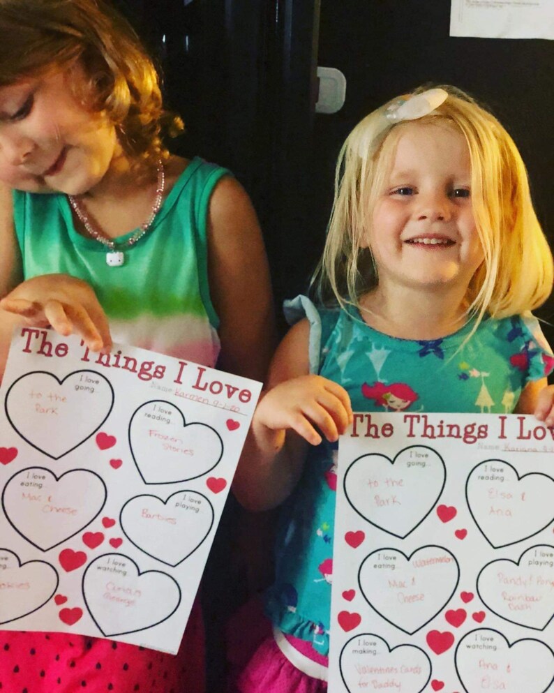 Things I Love Writing Activity, Valentine's Day Printable, Journal Prompt for Kids, Teacher Resource, Heart Coloring Download, DIY Valentine image 2