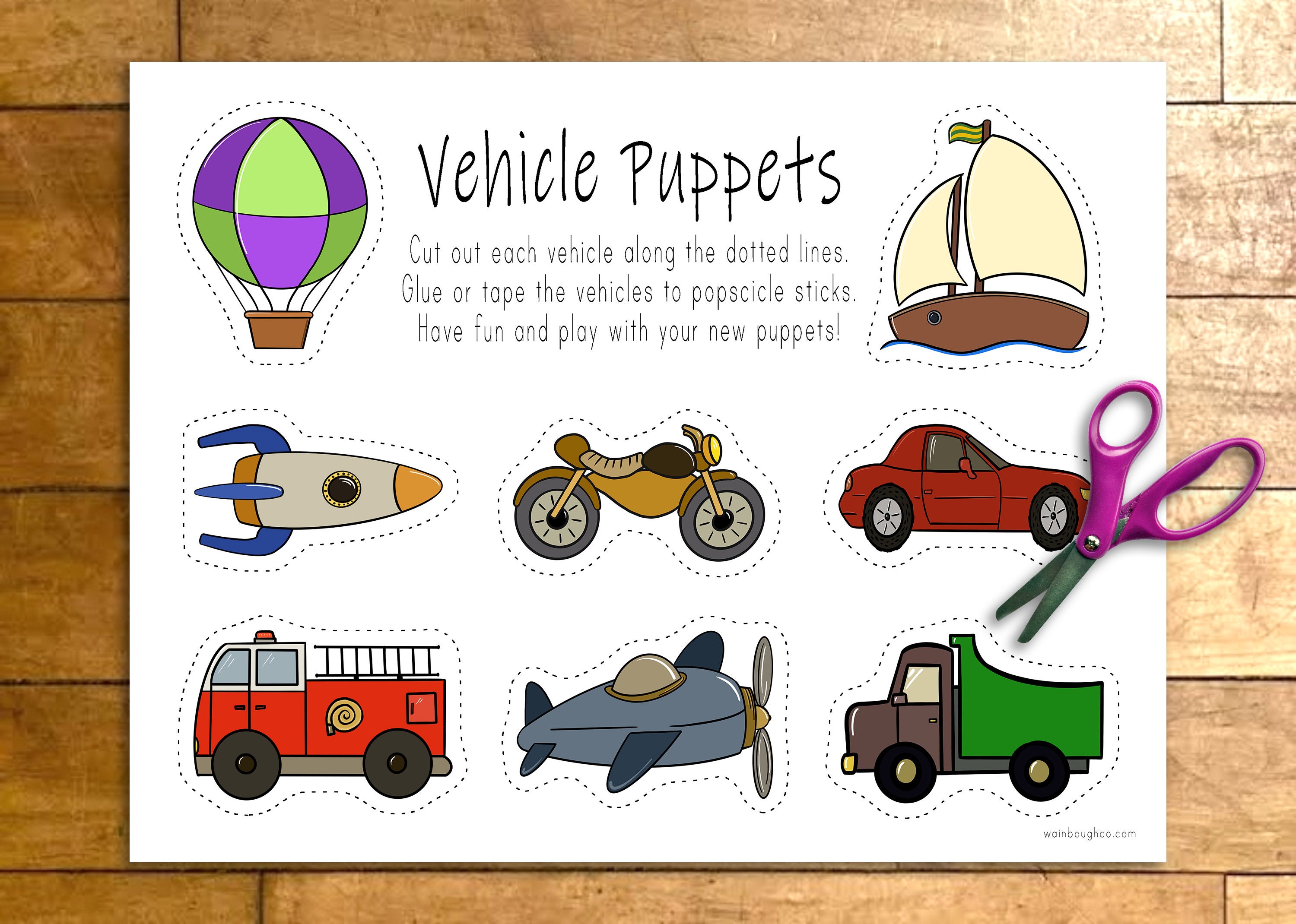 vehicle-puppets-craft-stick-printable-puppets-kids-car-pretend-play