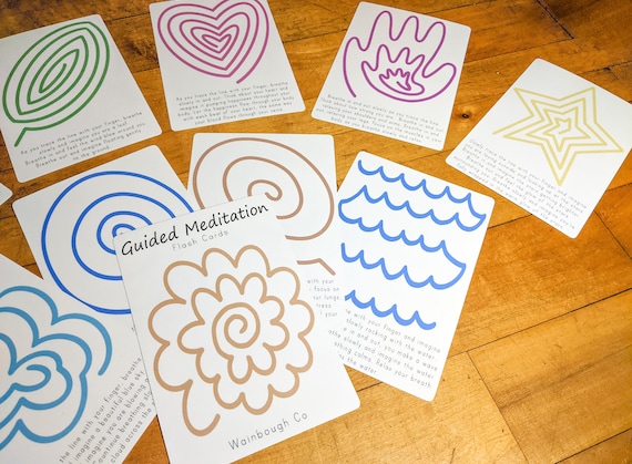 Guided Meditation Cards, Printable Mindfulness Flash Cards, Calm Down Corner Activity, Finger Tracing Activity, Kids Meditation