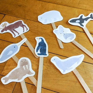 Polar Animal Puppets, Craft Stick Printable Puppets, Kids Winter Pretend Play, Arctic Activity image 6