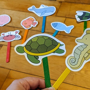 Ozean-Marionetten, Bastel-Stick druckbare Puppen, Kinder so tun, als ob sie spielen, Ozean-Aktivität, Kleinkind-Lernspielzeug, druckbare Geschichten erzählen
