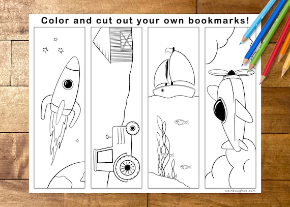 Printable Vehicle Bookmarks Cut and Color Your Own Bookmarks | Etsy