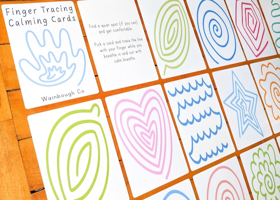 Finger Tracing Calming Cards, Printable Mindfulness Flash Cards, Calm Down Corner Activity, Meditation Activity, Kids Meditation, Zen Zone