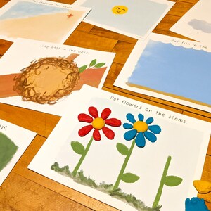 Puede incluir: Un conjunto de seis tarjetas de actividad imprimibles para ni&ntilde;os. Cada tarjeta presenta una instrucci&oacute;n simple y un espacio en blanco para que los ni&ntilde;os puedan agregar plastilina. Las tarjetas incluyen instrucciones para poner un bicho en una hoja, poner huevos en un nido, poner una concha en la playa, poner peces en el agua, hacer una nube y poner flores en los tallos.