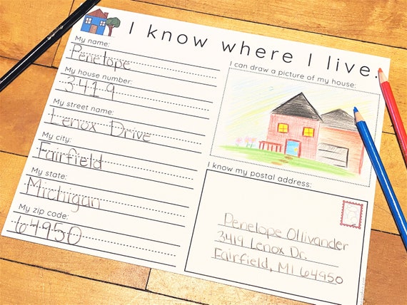 Where I Live Printable Activity Sheet Learning Address | Etsy
