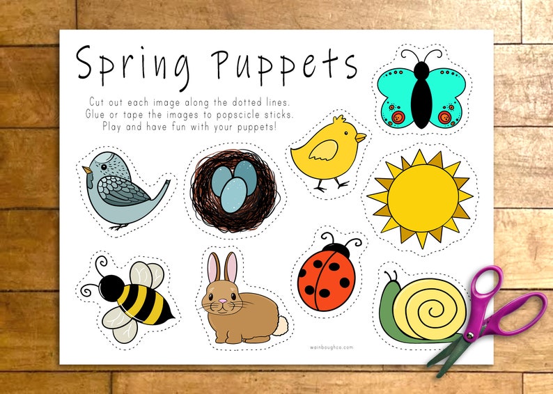 Spring Puppets, Craft Stick Printable Puppets, Kids Pretend Play, Busy Activity, Animal Puppets, Easter Printable image 2