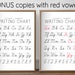Alphabet Cursive Writing Chart, Printable Letter Number Art, Red Vowel ...