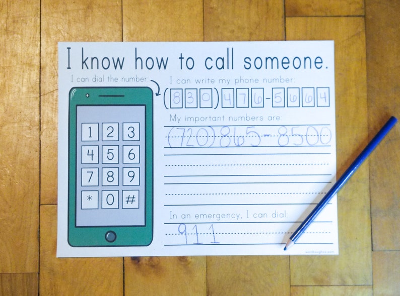 Phone Number Printable Activity Sheet, Using the Phone Download, Kids Life Skills, Kindergarten Education, Homeschool image 4