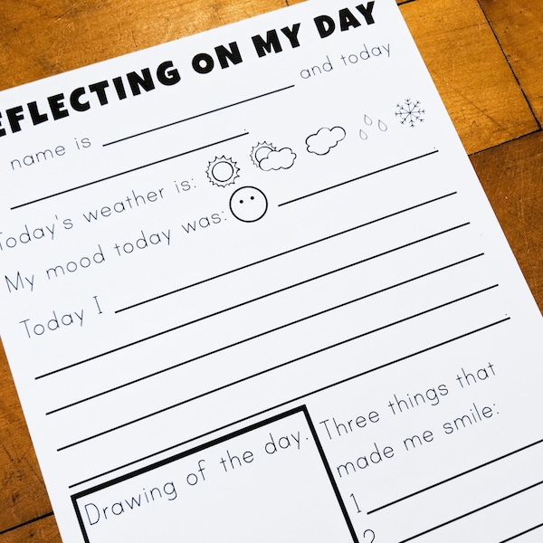 Daily Printable Reflections Activity, Homeschool Teacher Resources, Journal Writing Prompt for Kids, Coloring Page Download