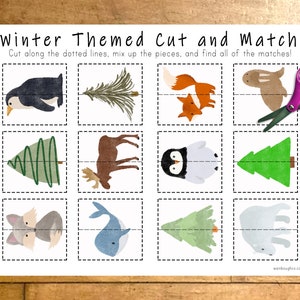 Winter Nature Matching Game, Printable Memory Game, Polar Animals Activity for Kids, Indoor Activity, Toddler Christmas Games image 2
