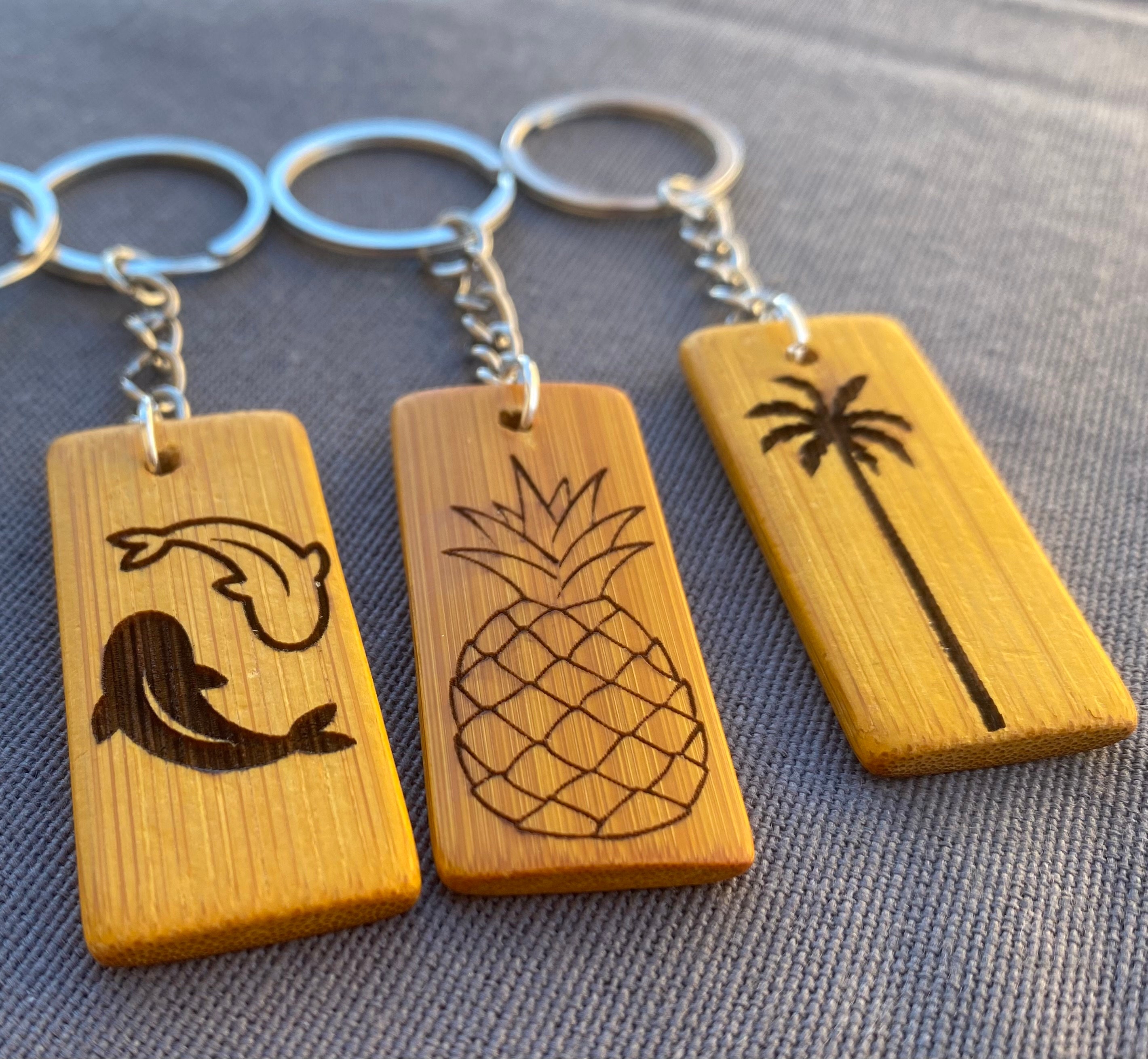 Bamboo Engraved Keychain Etsy