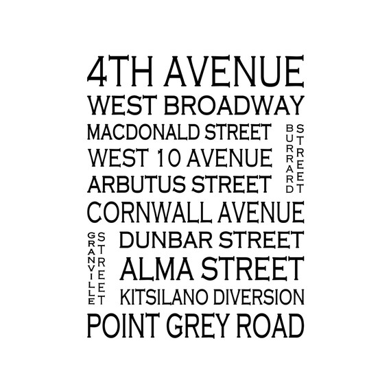 Kitsilano Vancouver B C Love This Place Street Name Art Etsy