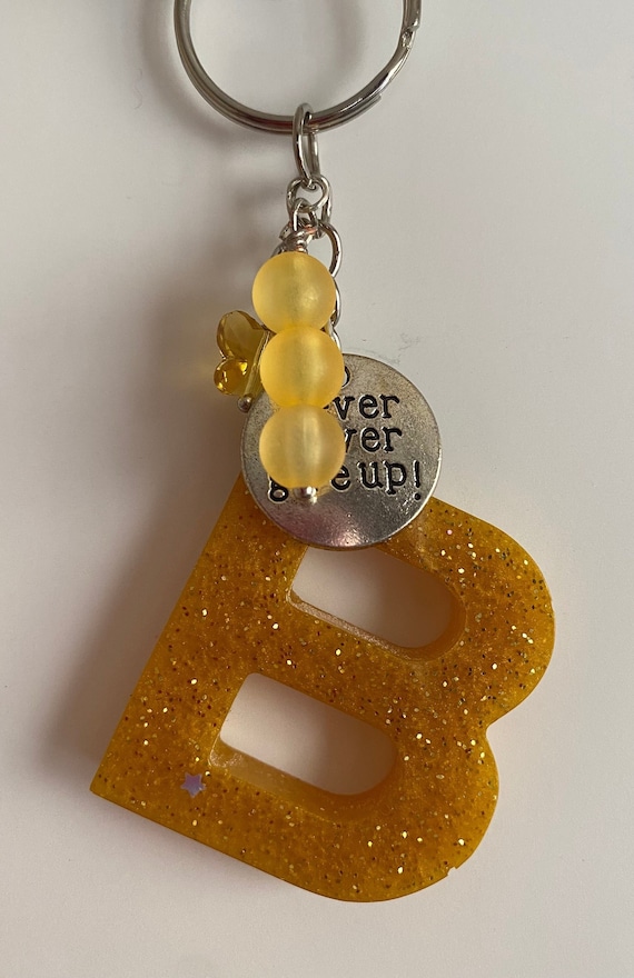 with Handmade Tassel Handmade Initial B Keyring Various Colours and Designs Resin Custom Made Original Resin /& Ink Letter B keychain