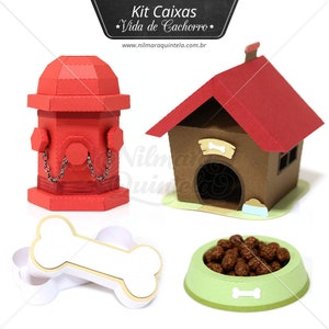 Dog's Life Pack - 3D ambachtelijk project hondenhok bot vak brandkraan vak en voedselpot - handmatige en machine gesneden bestanden svg cricut silhouet Nilmara