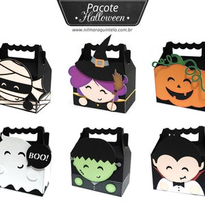 Halloween Pack - 3D Boxes projects for papercraft and scrapbooking - Witch Vampire Frankstein Pumpkin Ghost Mummy candy box svg
