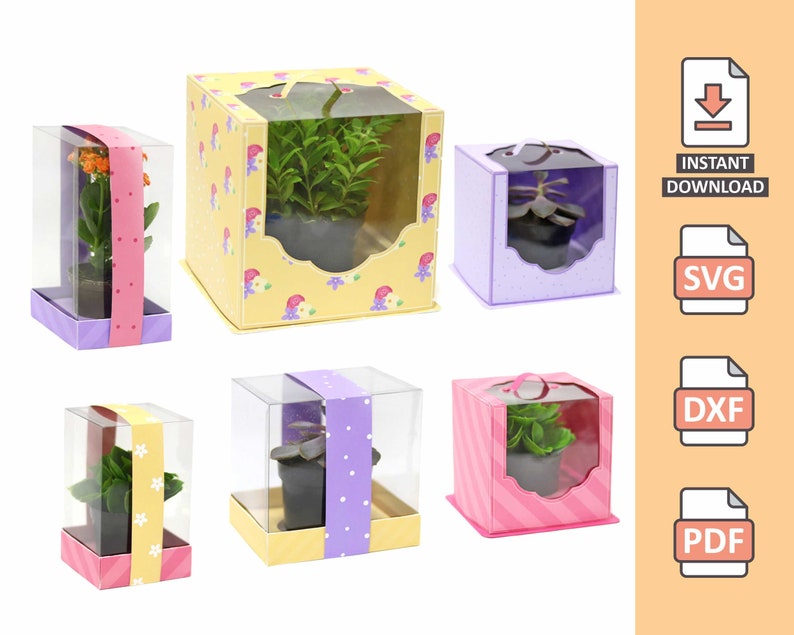 Clear Boxes for Mini Vases 3D papercrafts plants mother projects cutting files for silhouette cricut work scrap svg Nilmara Quintela image 1