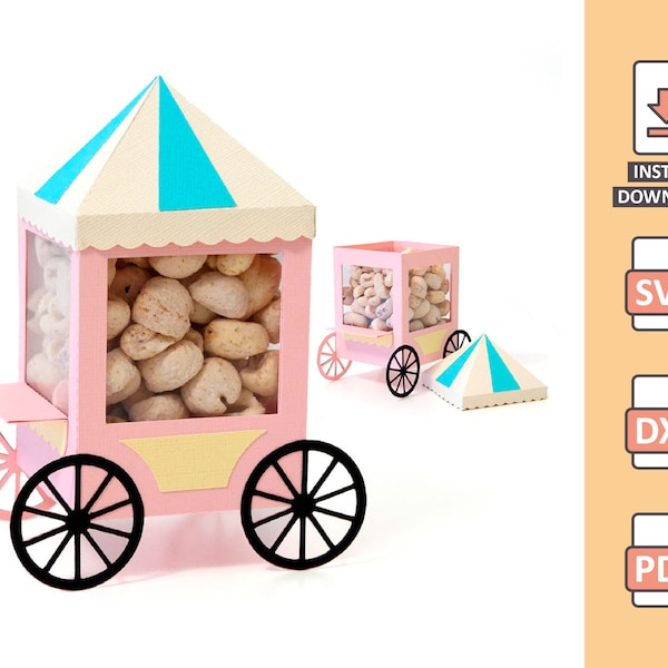 Popcorn Cart - 3D Snijbestand voor papercraft - Circus Theme park food - handmatig of machinaal gesneden project svg nilmara