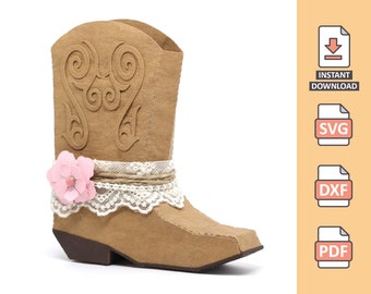 Cowgirl Boot - 3D project for manual cut or machine cutting file country theme - Cowgirl cowboy saloon boot svg cricut silhouette Nilmara