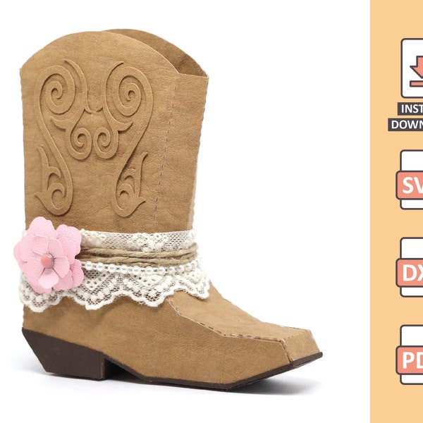 Cowgirl Boot - 3D project for manual cut or machine cutting file country theme - Cowgirl cowboy saloon boot svg cricut silhouette Nilmara