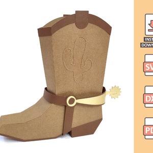 Cowboy Boot - 3D project for manual cut or machine cutting file country theme woody Cowgirl cowboy saloon boot svg cricut silhouette Nilmara