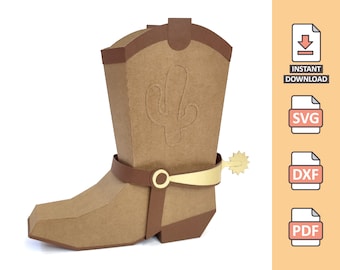 Cowboy Boot - 3D project for manual cut or machine cutting file country theme woody Cowgirl cowboy saloon boot svg cricut silhouette Nilmara