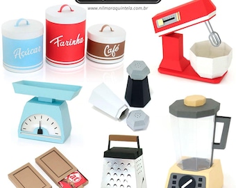 3D Kitchen Papercraft Set – Mixer, Blender, Scale (SVG, DXF, PDF)