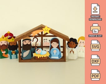 Christmas Crib Pack paper crafting candy box Jesus church Nativity svg silhouette cricut 3D template instant download Nilmara Quintela