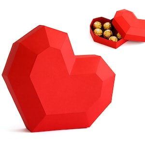 Projeto de caixa de diamante em forma de coração 3D para artesanato em papel - Projeto digital, arquivo de corte para scrapbooking e tema de festa amor dia dos namorados svg