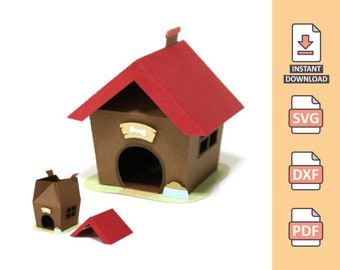 Dog House - 3D craft project dog house - Manual and machine cut files animal pet garden party puppy svg silhouette cricut Nilmara