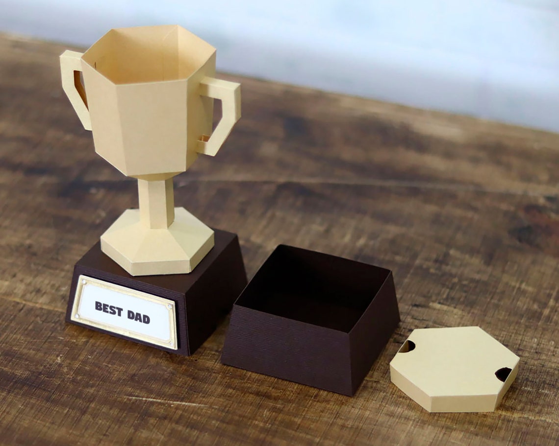 A Trophy Father's Trophy Son 3D Best Dad Trophy Box winner sport daddy fathers day son | Etsy