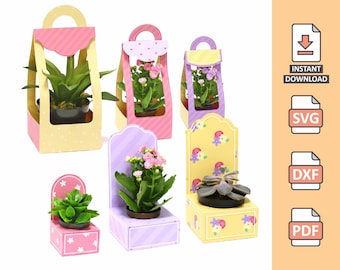 Bags for Mini Vases - 3D papercrafts plants mother projects cutting files for silhouette cricut work scrap customizable svg Nilmara Quintela