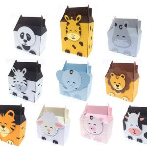 Pack animaux - projets de boîtes de bonbons animaux 3D pour travaux manuels - Lion girafe panda hippopotame zèbre éléphant tigre cochon vache mouton svg