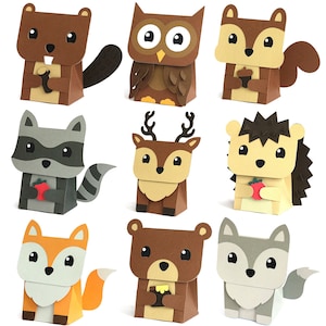 Pack d'animaux de la forêt - projets de boîte de bonbons animaux 3D découpe des fichiers svg papercraft - écureuil ours hibou castor renard loup cerf raton laveur hérisson