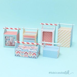 Paquete de caja con asa de paja - Proyecto 3D de manualidades de papel, plantillas grandes, archivos de corte para tijeras, silueta, cricut, scrapbooking, plantilla básica, Nilmara