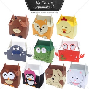 Pacote de animais - Boxex 3D para festa de zoológico com tema de corte de papel e artesanato em papel, cavalo, raposa, caranguejo, galinha, leão-marinho, sapo, coruja, pinguim, cachorro, gato, safári svg