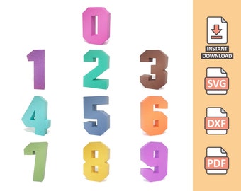 3D Square Numbers Block Pack - Numbers cutting file for papercraft svg