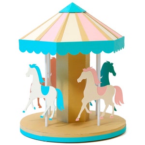 Carrusel 3D - Archivo de corte para papercraft - Tema de parque temático de circo, caballo, juguete, poni, silueta, cricut, Nilmara Quintela