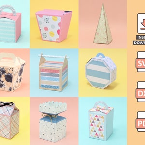 Basic Party Pack - Proyecto 3D para papercraft, pirámide candy milk sushi box - cutting files for silhouette cricut work scrap svg Nilmara
