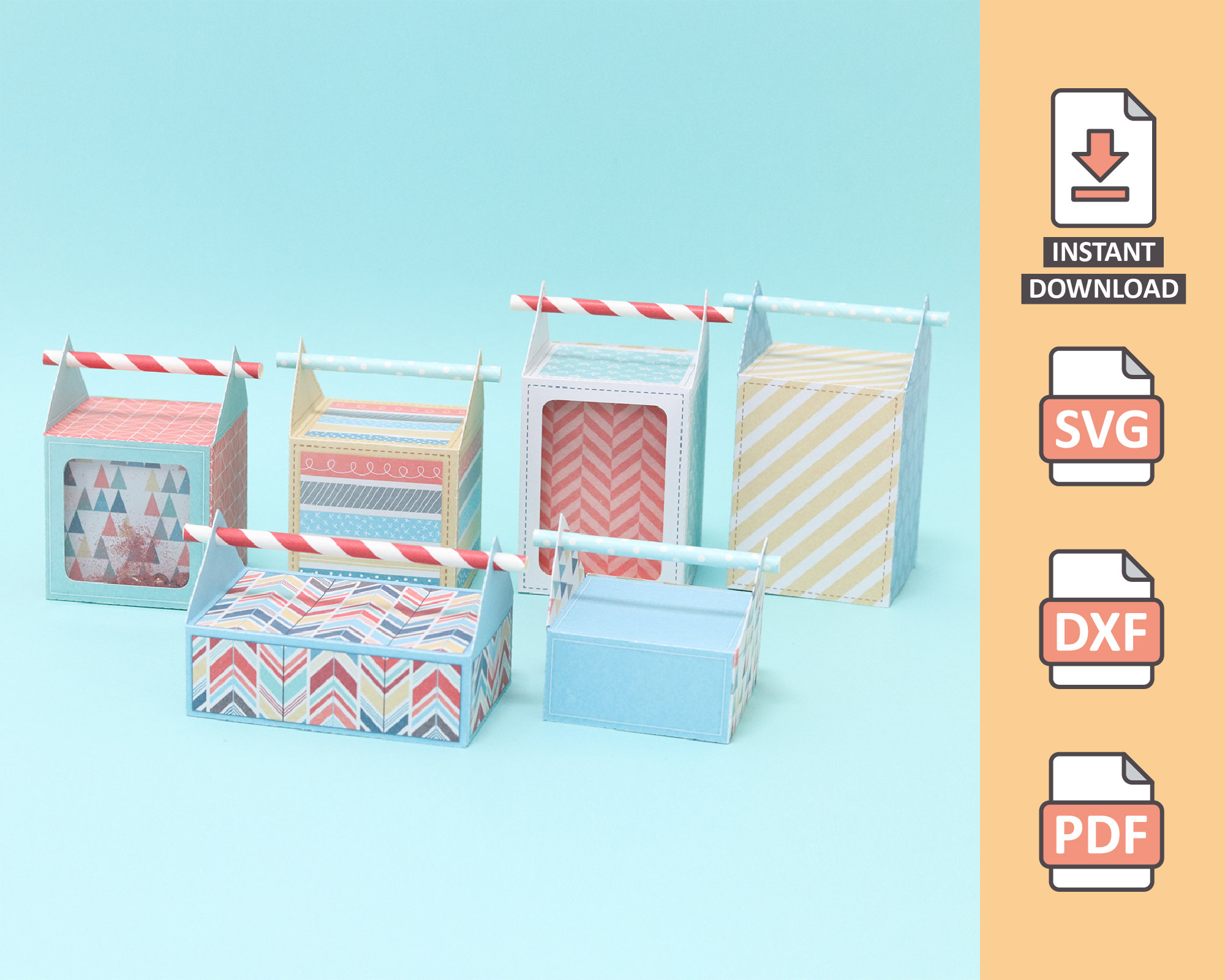 Straw Handle Box Pack 3D Project Papercraft Large Templates Etsy