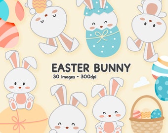 Easter Bunny Clipart Kit - eggs hunt chocolate PNG Christianity Religion spring bundle card making kids Nilmara