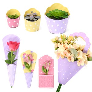 Emballage et enveloppes pour fleurs - bouquet 3D plantes mère projets fichiers de découpe pour silhouette cricut travail scrap svg Nilmara Quintela
