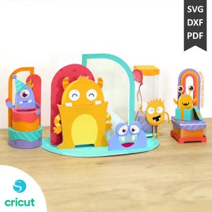 Set di scatole Little Monsters + centrotavola porta tovaglioli di carta / silhouette SVG Cricut download immediato Nilmara Quintela