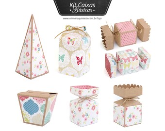 Basic Boxes Pack - 3D project for papercraft, pyramid candy milk sushi box - cutting files for manual or machine work scrap svg