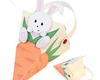 Bunny in Carrot Box Project paper crafting - candy box chocolate easter svg silhouette cricut 3D template instant download Nilmara Quintela