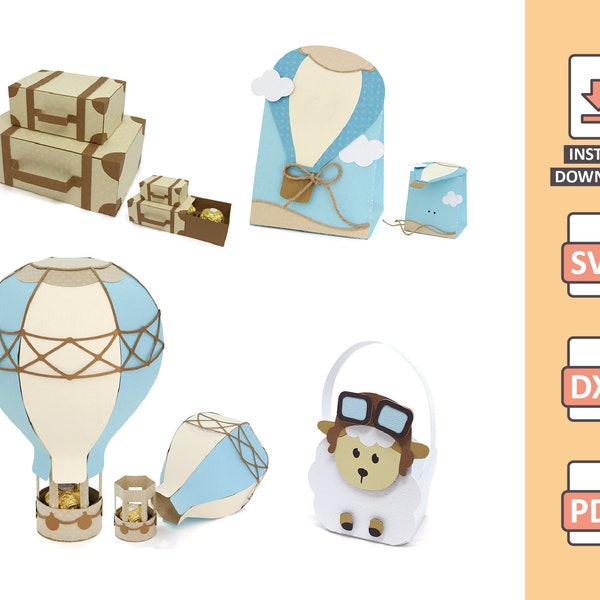 Balloon Pack - 3D Cutting Files travel theme - Balloonist sheep, suitcase, balloon bag, candy box for ferrero svg Nilmara Quintela