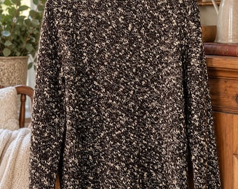 Vintage Chico's Sweater, Dark Brown Cream Marled Knit, Ribbed Turtleneck